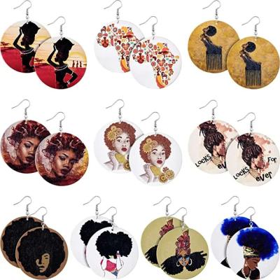 China TRENDY Trendy Geometric Printed Ethnic Style round African Women's Earrings Exaggerated Personality with Retro Painted Wooden Design for sale