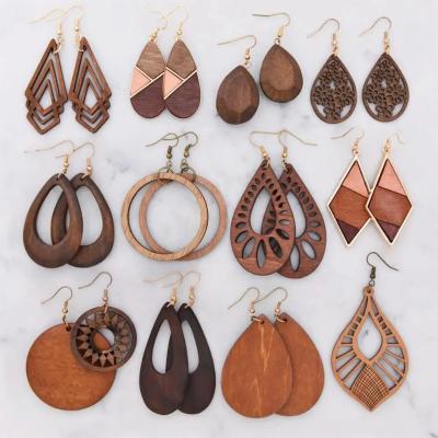 China TRENDY Fashion French Hook Wires Vintage Wooden Earrings Collection for sale