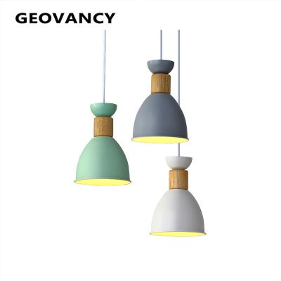 China Colorful Simple Modern Nordic Geometric Wood Warehouse Pendant Light Fixture Pendant Light for sale