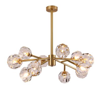 China Contemporary Home/Office/Hotel Light Gold Copper Glass Crystal Pendant Chandelier Brass Contemporary Dining Room for sale