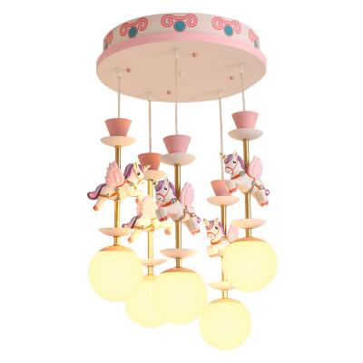 China Amazon Hot Selling Kids Children Bedroom Decoration Outdoor Mounted Colorful Pink Blue Carousel Lamp Fixtures Led Ceiling Light for sale