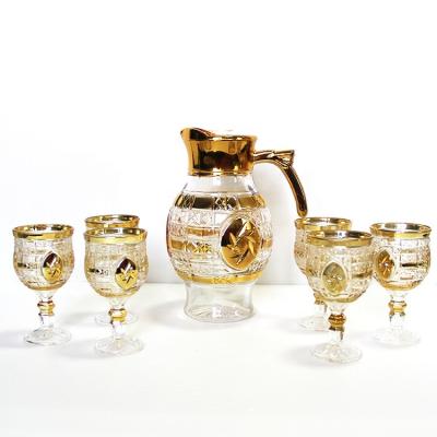 China Middle East Gold Glass Style Electroplate Drinking Glass Water Jug 7PCS Set For Home Decoration for sale