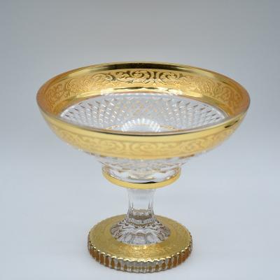 China Wholesale Viable Vintage Uzbekistan Bohemia Style Gold Plating Dessert Stand Middle East Tajik Glass Fruit Bowl Model for sale