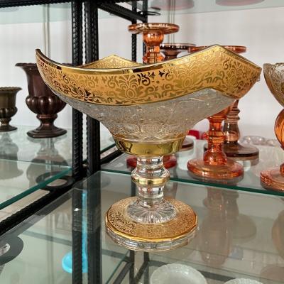 China Viable Manufacturer New Design Uzbek Bohemia Tajik Kyrgyz Glass Fruit Bowl Candy Cup Style Gold Plating Dessert Holder Model for sale