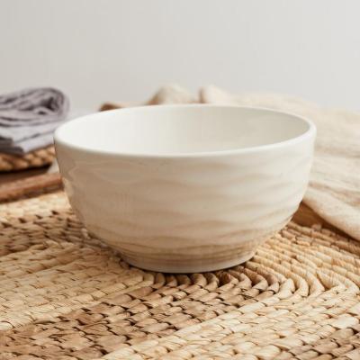 China Sustainable Japanese Water Pattern Wave Outside 4.5inch Porcelain Ceramic White Bowl for sale