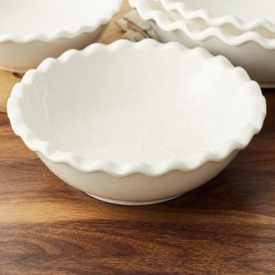 China Large white porcelain tableware lace viable ceramic side salad / pasta bowl for restaurant and hotel en venta