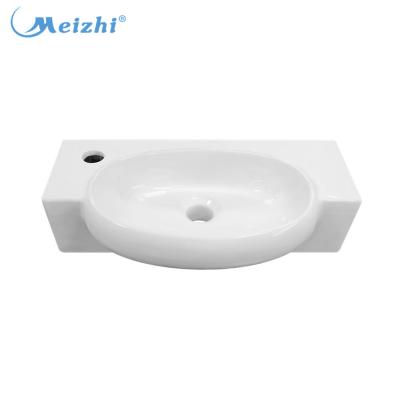 China Meizhi Modern Ceramic White Fixture To Wall With Wall Mounted Back Wash Basin for sale