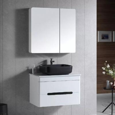 China Modern White Color PVC Wall Hung Bathroom Cabinet With Black Basin for sale