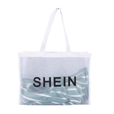 China White Nylon Bag Handled Mesh Tote Shopping Bag With Custom Logo for sale