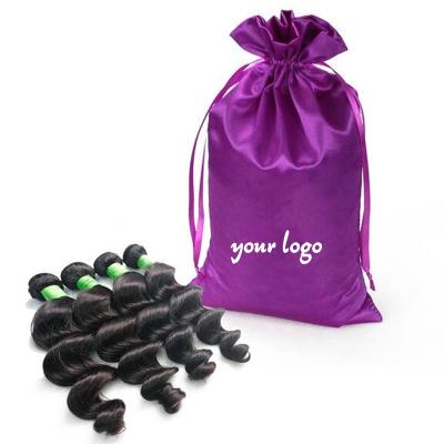 China Recyclable Custom Satin Wig Drawstring Bag Satin Hair Bundle Bags Large For Custom Wigs With Logo Reusable Eco Friendly Wig Bundle Bags for sale