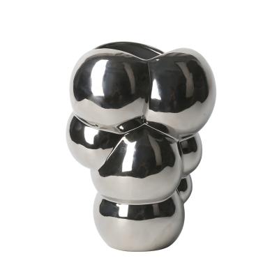 China Home Decor Bubble Shape Flower Vases Eco - Friendly Geometric Ceramic Silver Plating Flower Vase Large for sale