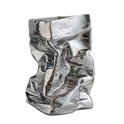 China Home Decor Popular Irregular Vases Ceramic Silver Plating Tabletop Vase Eco-Friendly for sale