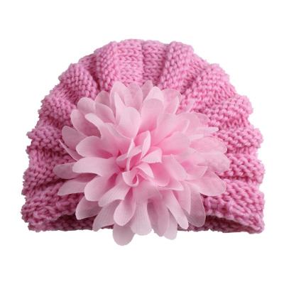 China Striped Knitted Baby Hat Kids Baby Blankets Girls Boys Hats Newborn Photography Props Candy Color Beanies Props With Flower for sale