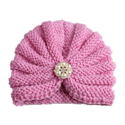 China Pure Indian Baby Hat Pearl Baby Hat Color Style Striped Knitted Bohemian Hat for sale