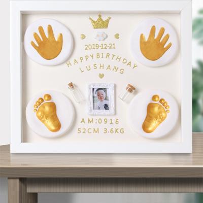 China 3d Baby Photo Frame Kit Baby Hand and Footprint Kit DIY Air Drying Soft Hand Made Frame Baby Foot Print Hand Clay Baby Gift Keepsake photo for sale