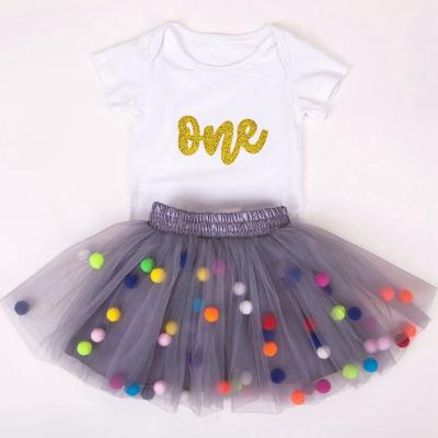 China Breathable 2 Pcs / Set Baby Tutu Skirt Set First Birthday Outfits T-shirt Set Baby Tulle Lace Mesh Newborn Infant Dress for sale