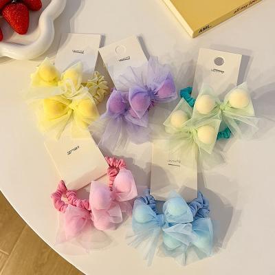 China Cute Candy 2 PCS Girl Hair Ponytail Holder Headdress Cloth Baby Hair Accessories Rope One Elastic Knotbow Hair Elastic Ring Band for sale