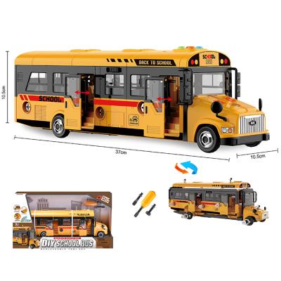 China HOT SELLING EDUCATIONAL 1:12 Musical GAUGE DIY BLOCK BUS MUSIC AND LIGHTWEIGHT FRICTION SCHOOL BUS for sale