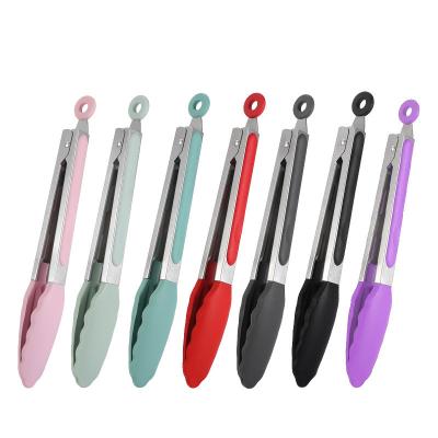 China Sustainable Food Grade Silicone And Stainless Steel Food Clips Kitchen Food Tongs for sale