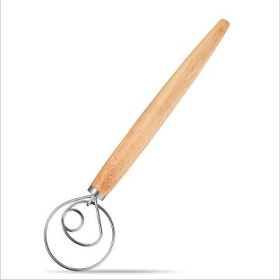 China Sustainable Kitchen Tools Manual Pastry Blender Mixing Wood Handle Stainless Steel Dough Beater for sale