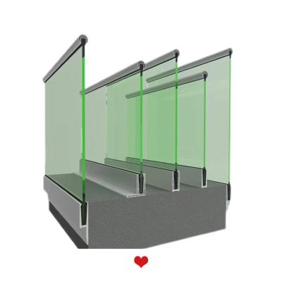 China Modern Veranda Surface Mounted U Channel Embedded Floor Base Railings Glass Enclosure Aluminum Railings for sale