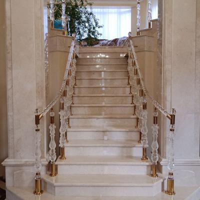 China Contemporary acrylic crystal pmma apartment balcony balustrade baluster gold glass post for stairs for sale