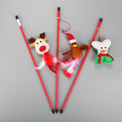 China Stick Stocked Christmas Style Snowman Cat Playing Cat Toy With Feather for sale