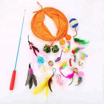 China Best Set Amazon Stocked Interactive Stick Set Tunnel Paper Healthy Ball Feather Gift Combination Package Cat Plastic Toys for sale