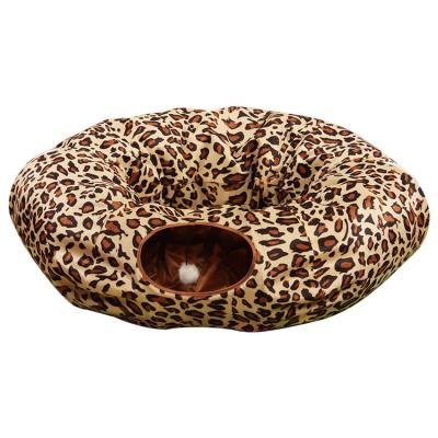 China Leopard Viable Cat Dog Tunnel Bed with Cushion Tube Toys Plush Diameter Large Longer Crinkle Folding Lurvig Cat Tunnel for sale