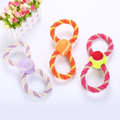 China Wholesale stocked figure 8 rope toy with tennis ball dog chew rope toy pay with paypal welcome for sale