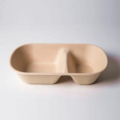 China Microwavable Bagasse Pulp Customized Sugarcane Food Packaging Fruit Biodegradable Cornstarch 3 Compartment Disposable Food Container for sale