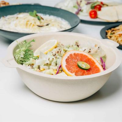 China Disposable Take Out Paper Eco Friendly Compostable Microwave Bagasse Sugar Cane Disposable Serving Salad Bowl With Lid for sale