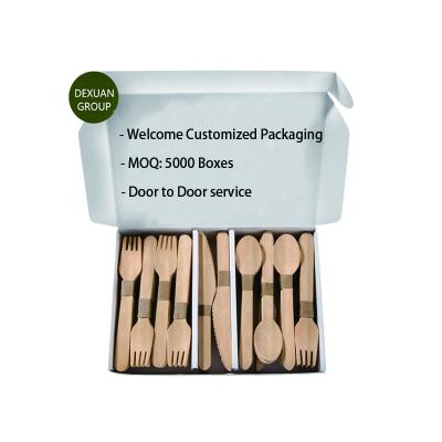 China Disposable Customized Package Printed Natural Wood Biodegradable Cutlery A Grade Wooden Disposable Cutlery Set for sale