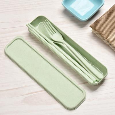 China Travel Disposable Reusable Cutlery Set Wheat Straw Plastic Cutlery Set In Case for sale