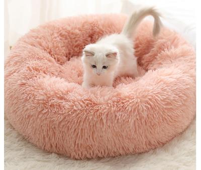 China 2021 Fashion Warm Washable Luxury Round Soft Comfortable Cat Dog Plush Fluffy Pet Bed For Indoor Cats for sale