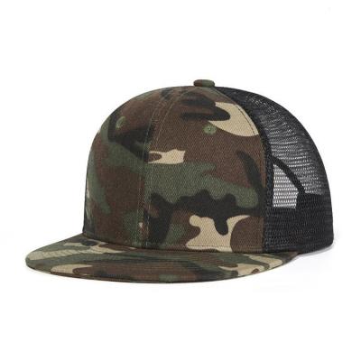 China COMMON Custom High Quality 6 Panel Cotton Camouflage Plain Flat Brim Snapback Trucker Mesh Cap Caps Hat Hats for sale