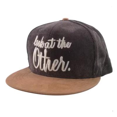 China Brown Bill Baseball Caps With 3D Embroidery Custom Wholesale Brown Corduroy Suede COMMON Snapback Hat Flat Embroidery Logo for sale