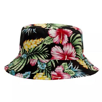 China Low MOQ Custom Reversible ECO Flower Packable Summer Umbrella Bucket Hat Floral Printing Hats for sale