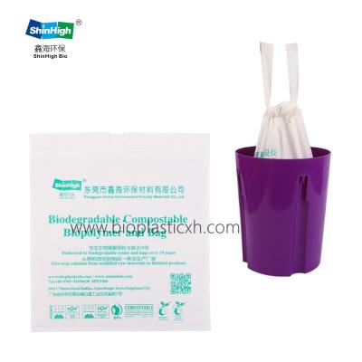 China Plant Compostable BIODEGRADABLE Replace Plastic Bag Cornstarch Hotel Home Drawstring Garbage Bin Bag for sale