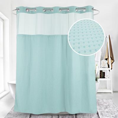 China Sustainable White Waffle Fabric Hookless Shower Curtain With Removable Polyester Shower Curtain Liner for sale