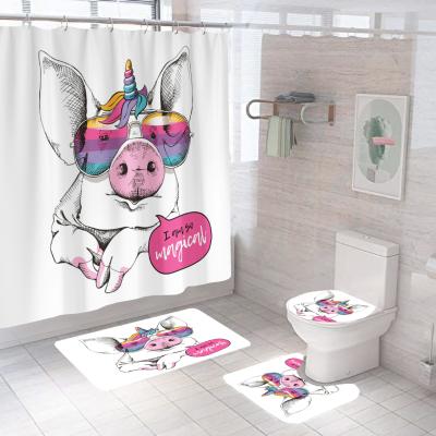 China New Product 3D Digital Stocked Animal Cartoon Printing Waterproof Bathroom Shower Curtain Set For Kids for sale