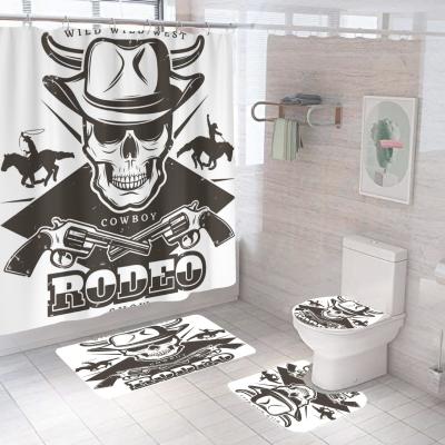 China Stocked Pirate Series Hot New Product Digital Printing Polyester 4 Pieces Bathroom Shower Curtain Set for sale