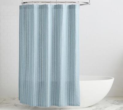 China Sustainable Hot Sale Basics Bathroom Shower Curtain - Blue, Yellow & Gray Belgian Linen Striped Shower Curtain for sale