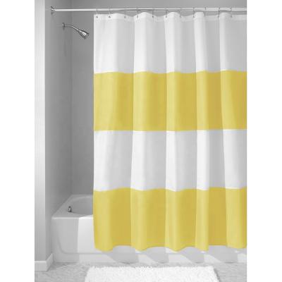 China Custom Hotel Shower Curtain Stripe Polyester Yellow Color Waterproof Shower Curtain Viable And White Waterproof for sale