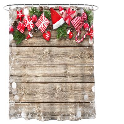 China Sustainable Christmas Shower Curtain , Fabric Cloth Bathroom Decor Set With Hooks Custom Design Shower Curtain for sale