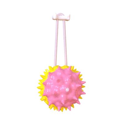 China Sustainable Eco-Friendly TPR Material Make Sounds Chew Ball Dog Toy Leaking Food Ball Pet Tough Driver With Rope for sale