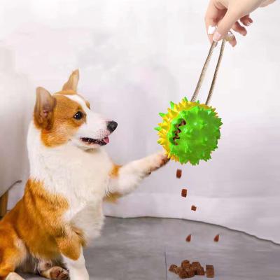 China Interaction Viable Training Teeth Cleaning Tool Pet Food Feeder Chew Ball Dog Leaking Puzzle Toy With Rope for sale