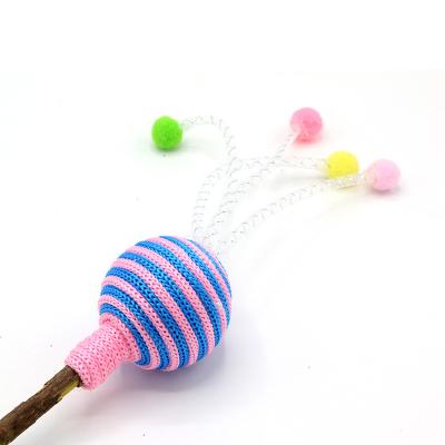 China Silvervine 2022 New Arrival Natural Handmade Rainbow Ball Viable Acorn Cat Stick Interactive Cat Toy Funny for sale