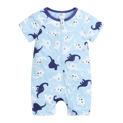 China 100% cotton summer baby short sleeve romper double zipper jumpsuit newborn baby printing male romper for sale