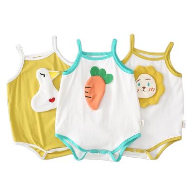 China cotton 100% 2021 new summer boy cartoon baby boy romper animal border sling bag fart one piece clothes for sale